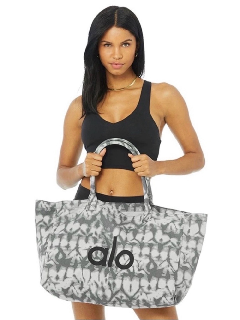 NWT Authentic Alo Yoga Gray Tie Dye Shopper Tote 100% Cotton W7066R